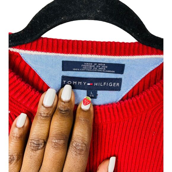 Tommy Hilfiger Mens Ribbed Knit Pullover Sweater Striped Long Sleeve Red Large - Picture 6 of 7